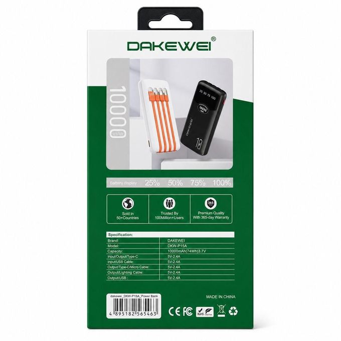 Powerbank DAKEWEI Super Rapide 10000mAh - Batterie Externe Polymère avec Écran LCD Digital – Image 2