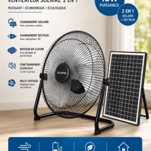 Ventilateur Solaire SOLARFAN 15W 2-en-1 avec Panneau Solaire – Moteur Cuivre