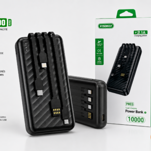 Power Bank VISEMAX P803 – 10 000 mAh avec Câbles Intégrés