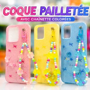 Coque Pailletée avec Chaînette Colorée – Protection & Style