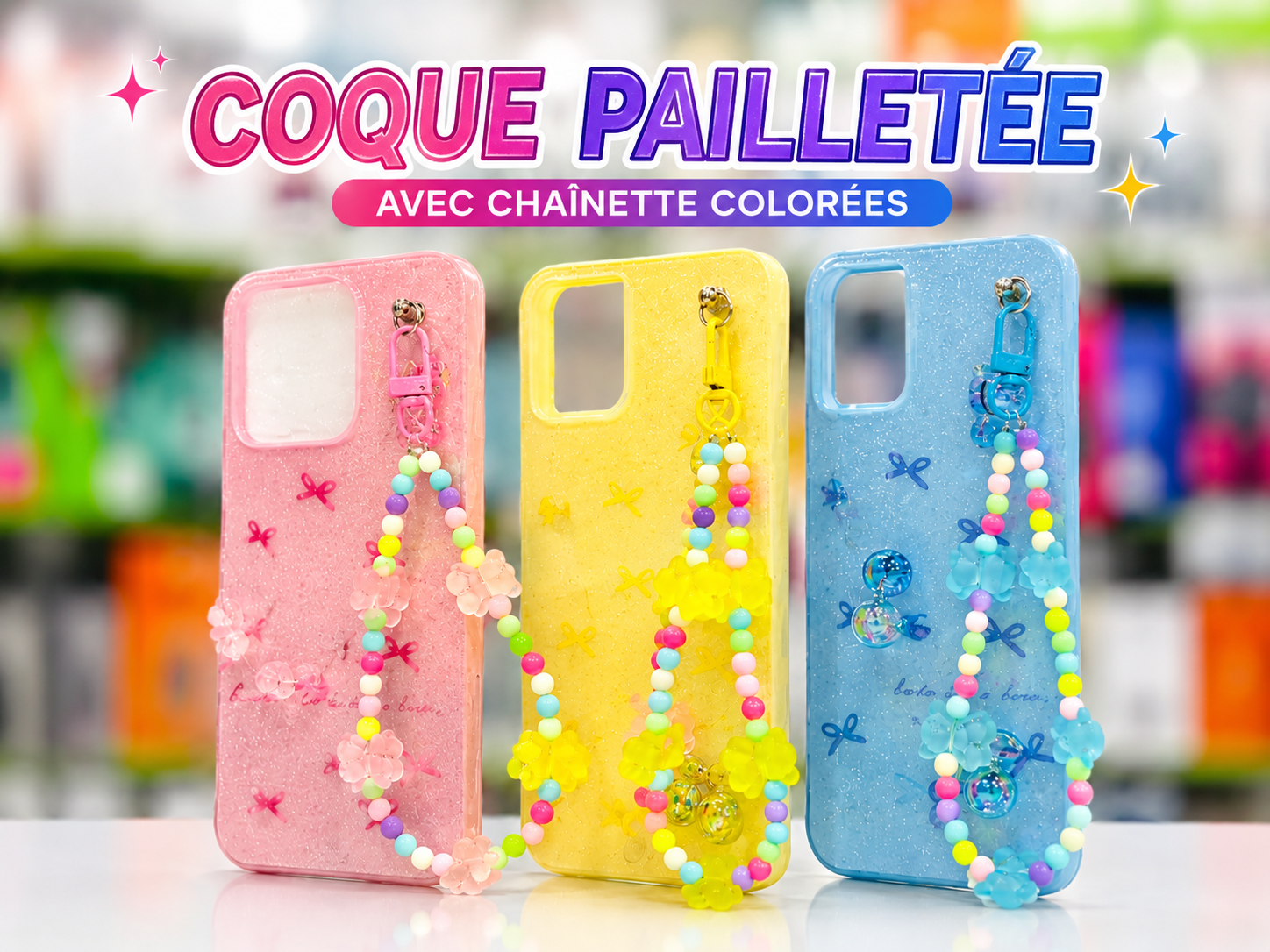 Coque Pailletée avec Chaînette Colorée – Protection & Style