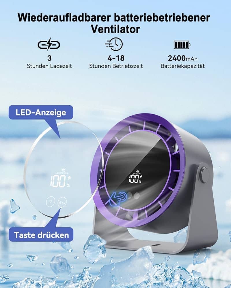 Ventilateur rechargeable à batterie avec écran LED – Image 2