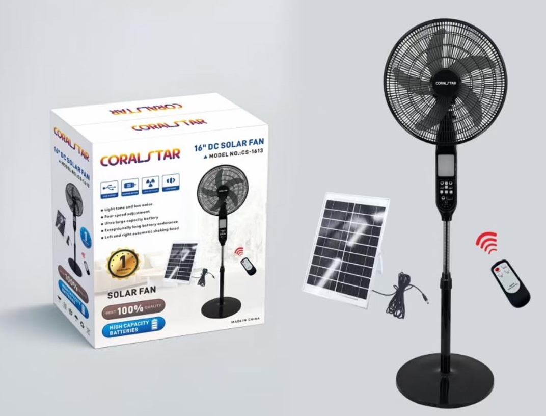 Ventilateur Solaire sur Pied CORALSTAR 16" DC – Modèle CS-1613 avec Télécommande