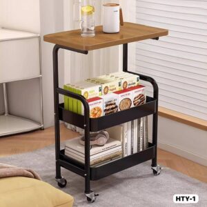 Table d’appoint roulante multifonction avec 2 niveaux de rangement