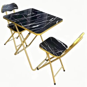 Ensemble Table Pliante Effet Marbre Noir & Or – 2 Chaises