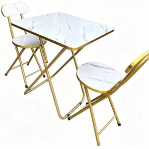 Ensemble Table Pliante Effet Marbre blanc – 2 Chaises