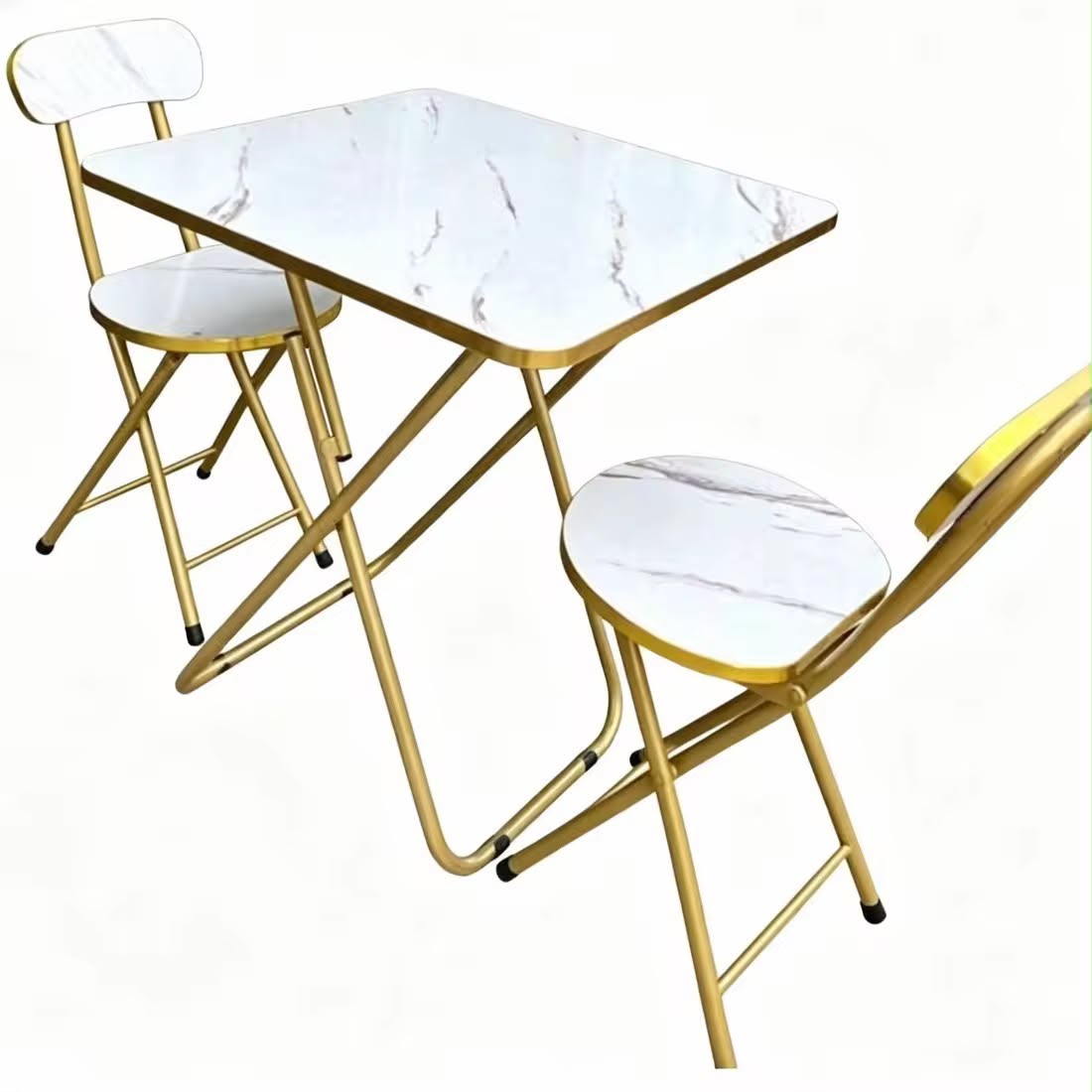 Ensemble Table Pliante Effet Marbre blanc – 2 Chaises