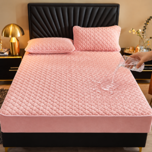 Housse de Matelas Imperméable Rose avec 2 Taies d’Oreiller